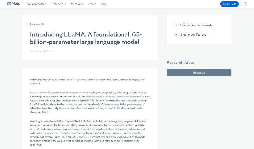 Screenshot of Meta LLaMA