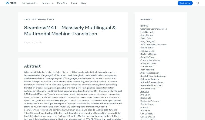 Screenshot of Meta SeamlessM4T