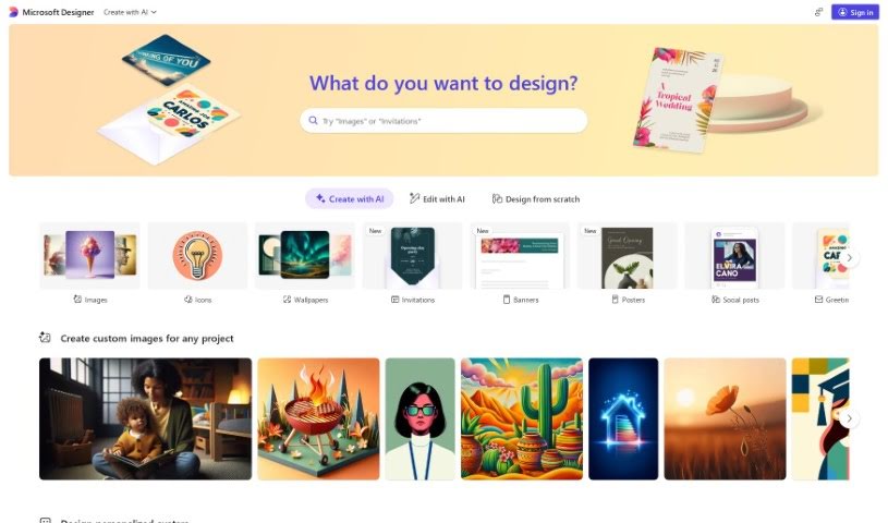 Screenshot of Microsoft Designer