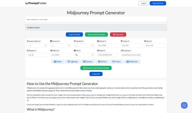 Screenshot of Midjourney Prompt Tool