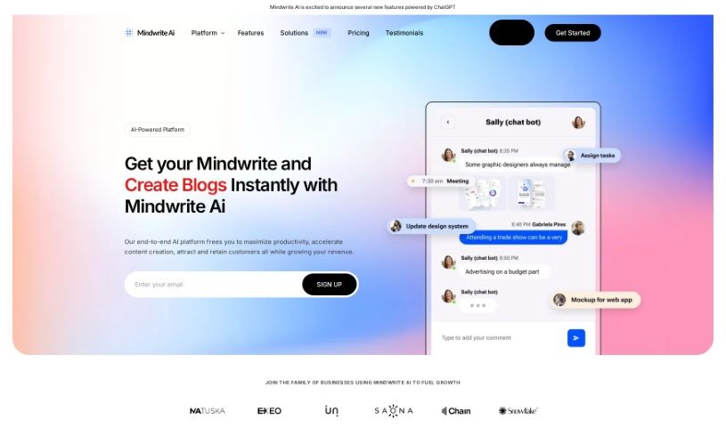 Screenshot of Mindwrite AI
