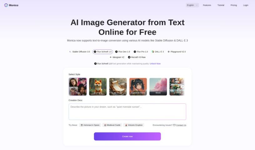 Screenshot of Monica AI Image Generator