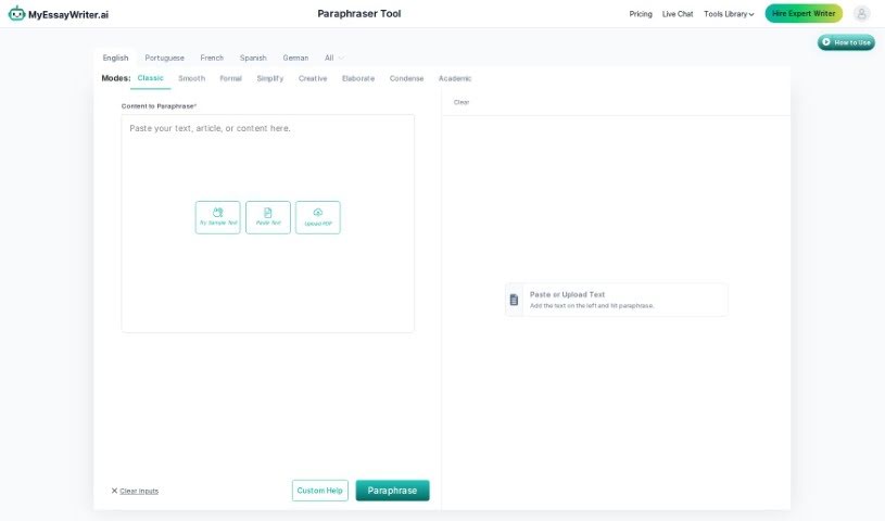 Screenshot of My Essay Writer Paraphrasing Tool