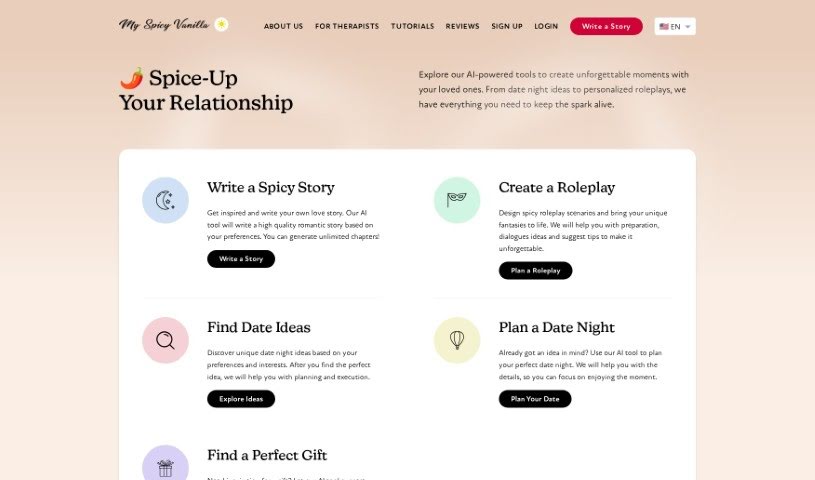 Screenshot of My Spicy Vanilla AI Date Idea Generator