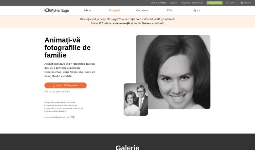 Screenshot of MyHeritage Deep Nostalgia