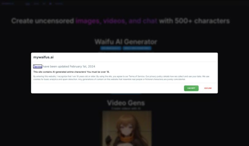 Screenshot of Mywaifus AI