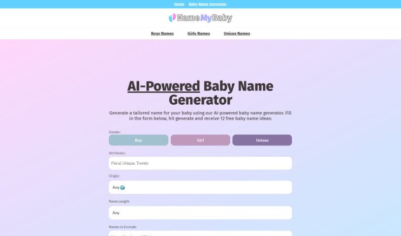Screenshot of Name My Baby