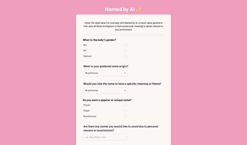 Screenshot of Named by AI