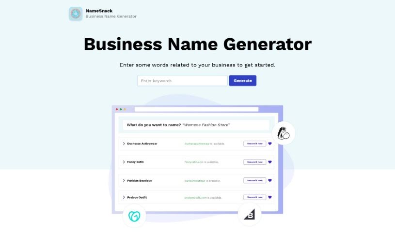 Screenshot of NameSnack - Business Name Generator