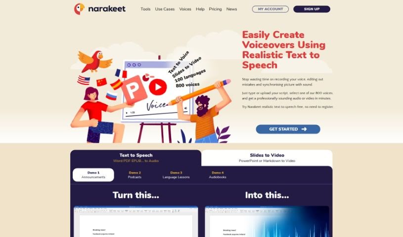 Screenshot of Narakeet