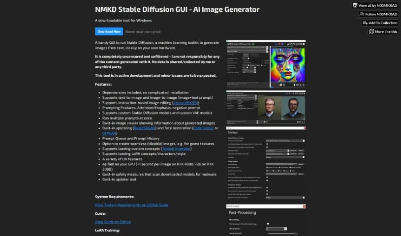 Screenshot of NMKD Stable Diffusion