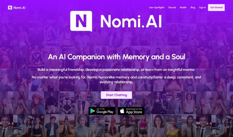 Screenshot of Nomi AI