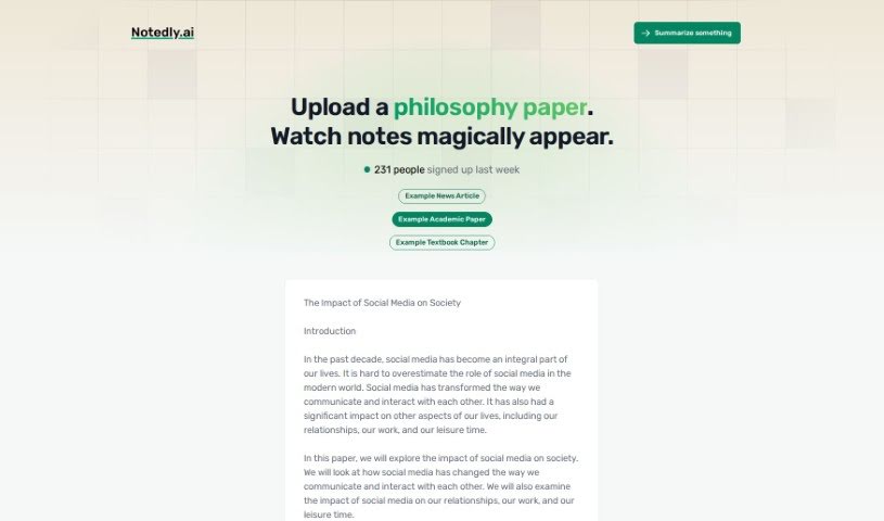 Screenshot of Notedly.ai