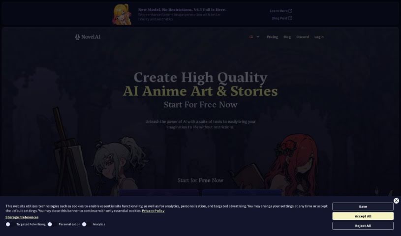 Screenshot of NovelAI