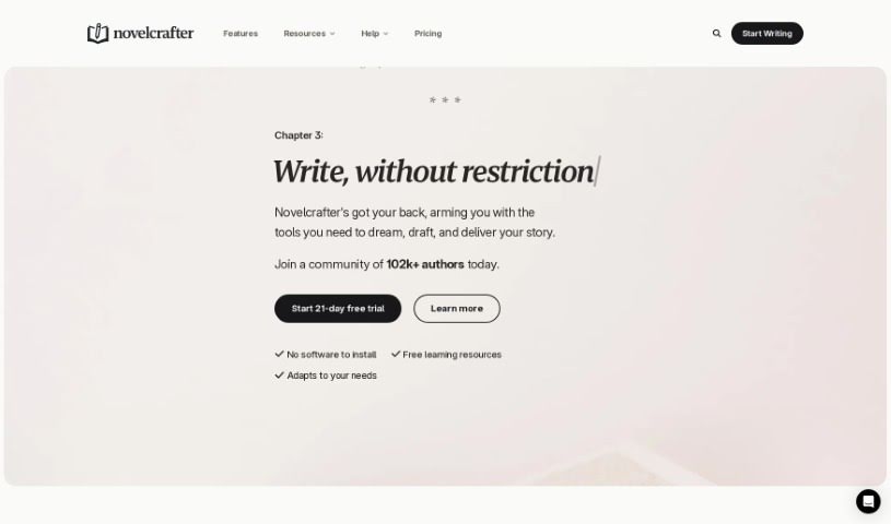 Screenshot of Novelcrafter