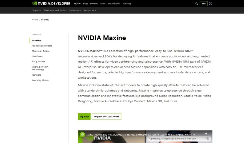 Screenshot of Nvidia Maxine