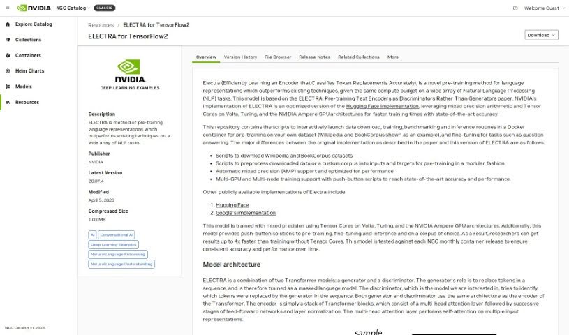 Screenshot of NVIDIA NGC Catalog