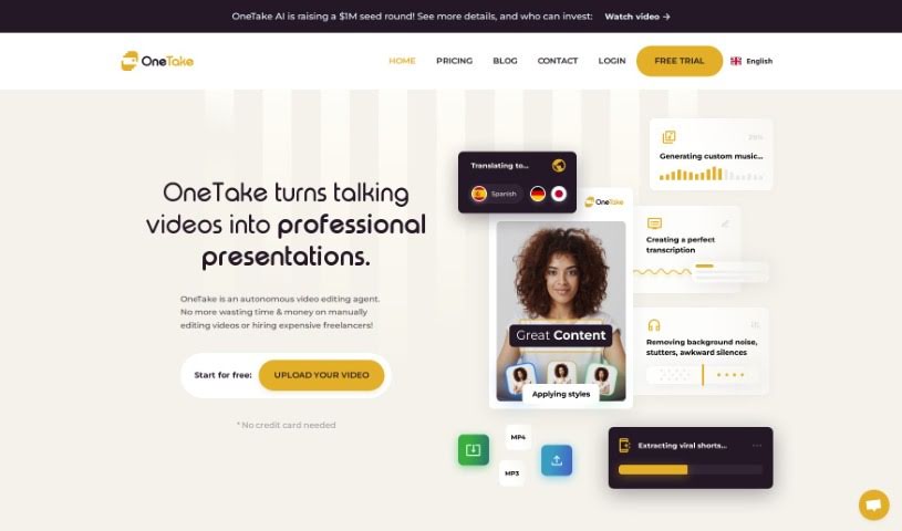 Screenshot of OneTake AI
