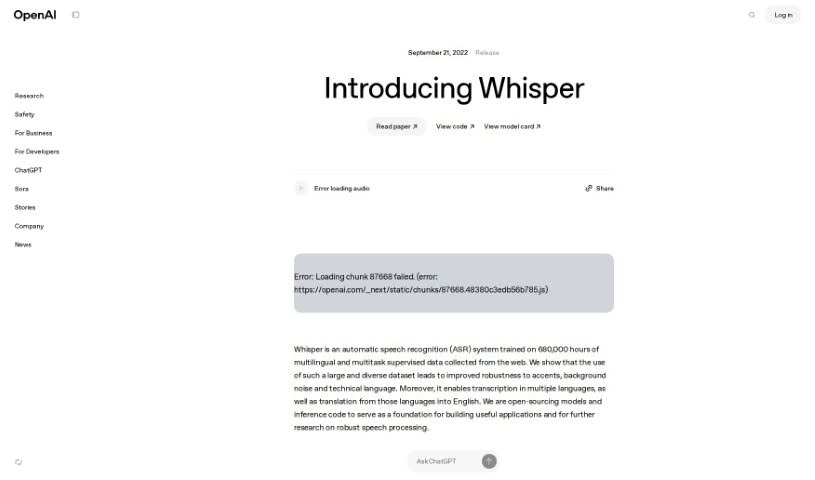 Screenshot of Openai Whisper