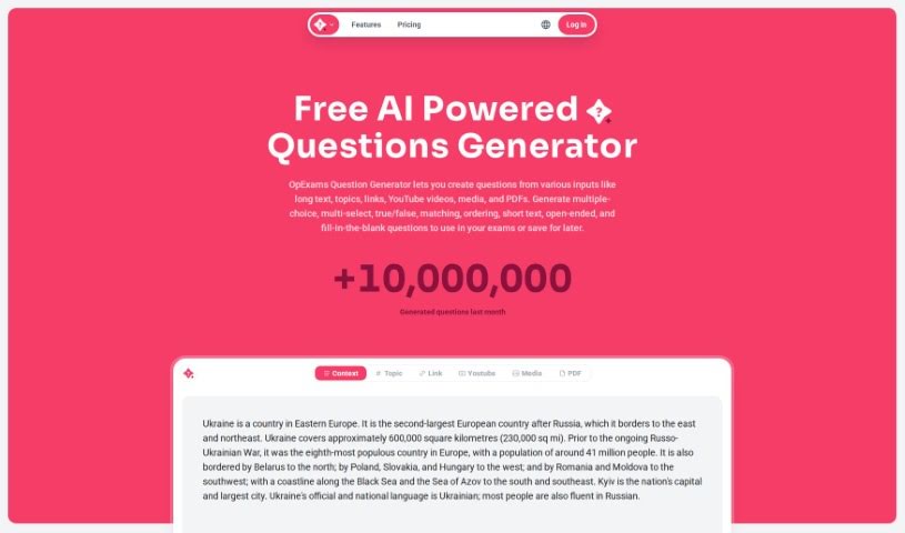 Screenshot of OpExams AI Questions Generator