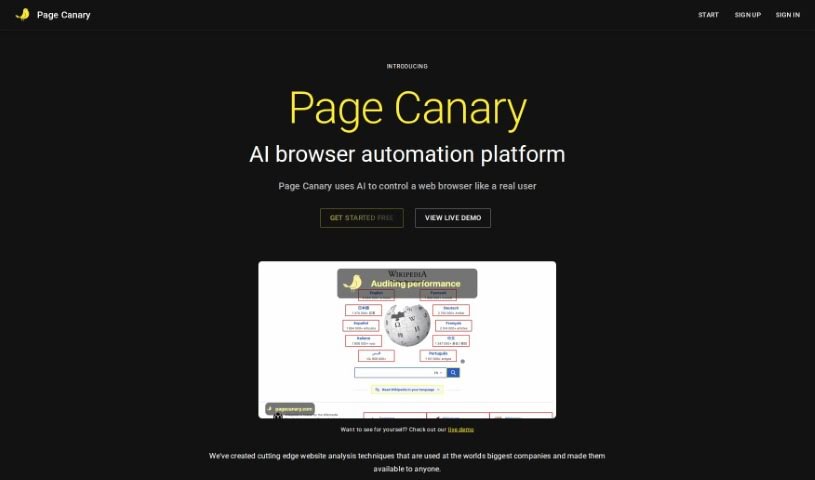 Screenshot of Page Canary