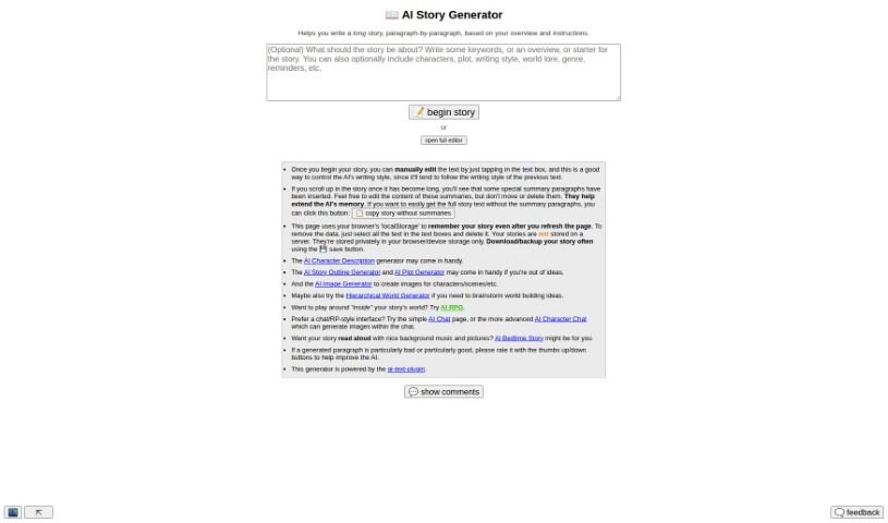 Screenshot of Perchance AI Story Generator