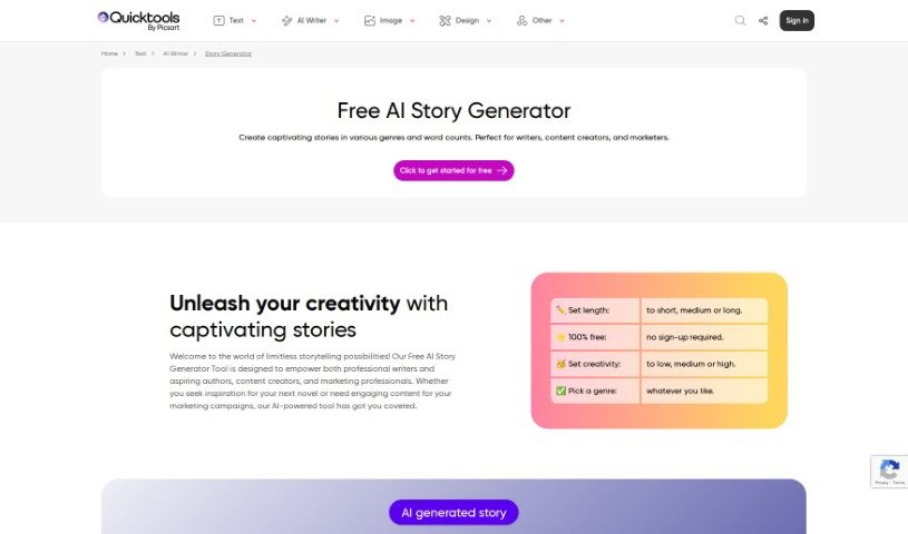 Screenshot of Picsart AI Story Generator