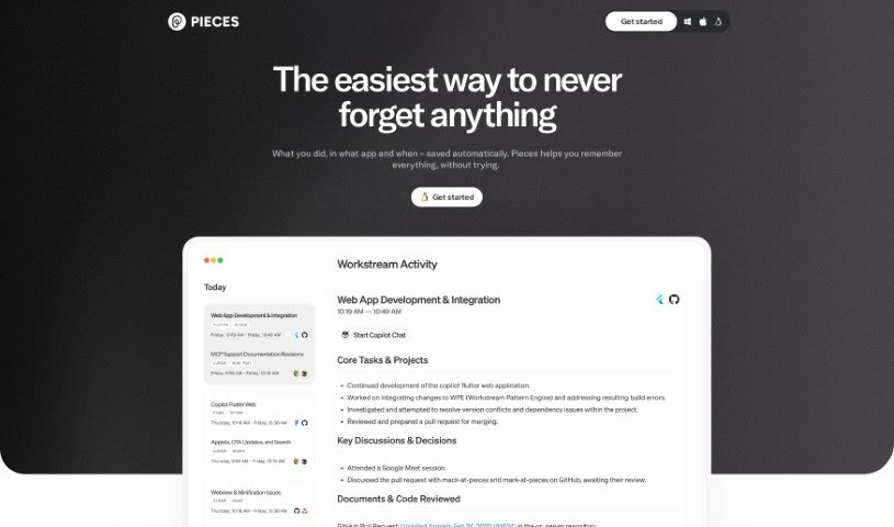 Screenshot of Pieces for Developers