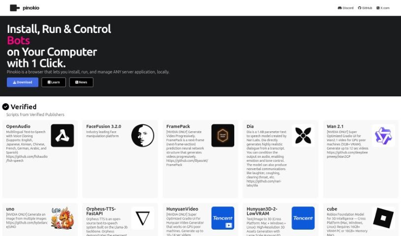 Screenshot of Pinokio