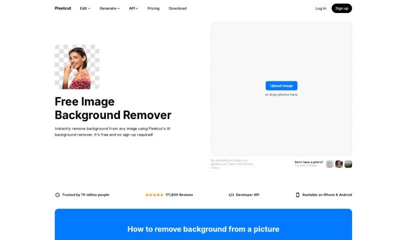 Screenshot of Pixelcut AI Background Remover