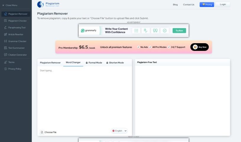 Screenshot of Plagiarism Remover