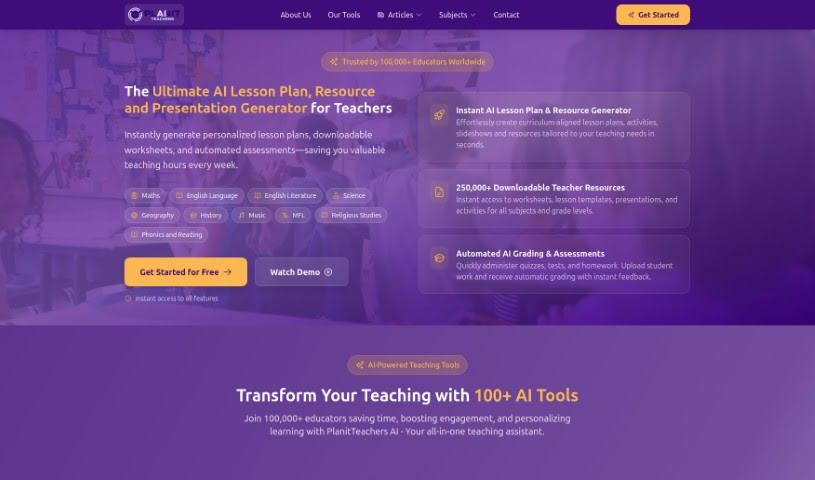 Screenshot of Planit Teachers