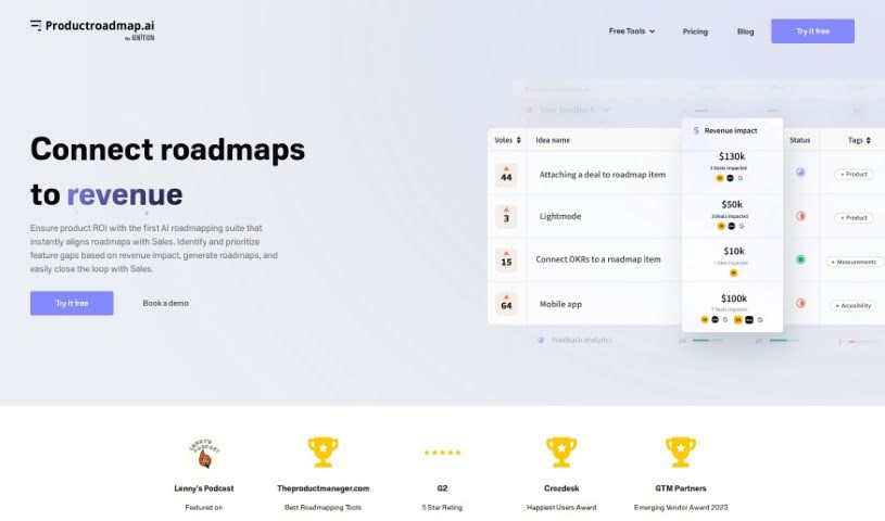 Screenshot of Product Roadmap