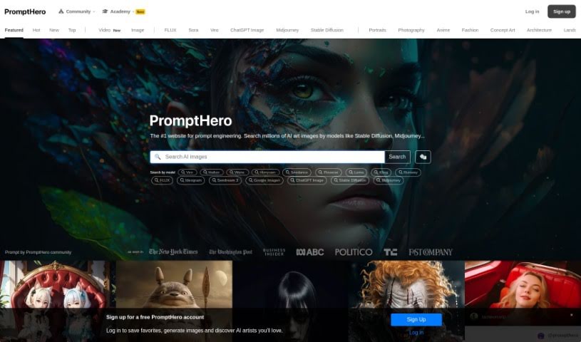 Screenshot of PromptHero