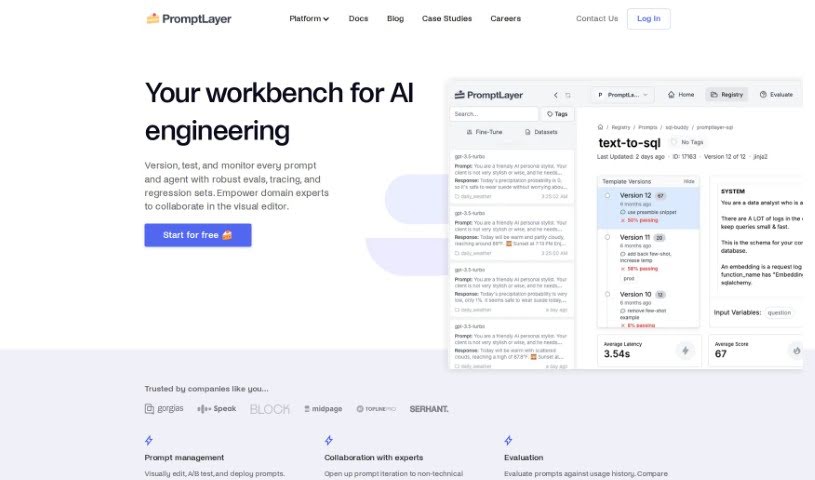 Screenshot of PromptLayer