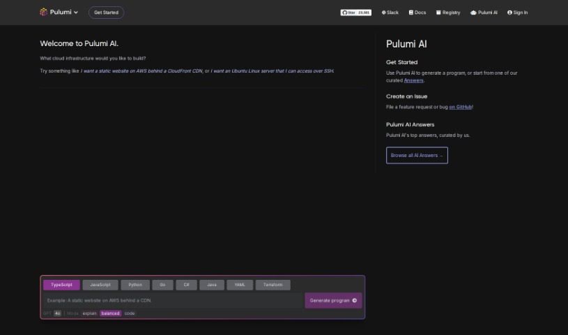 Screenshot of Pulumi