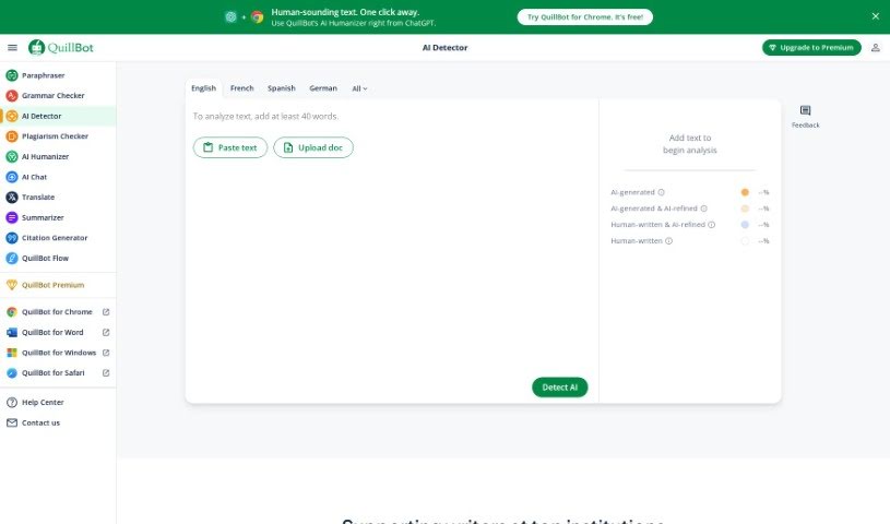 Screenshot of QuillBot AI Content Detector
