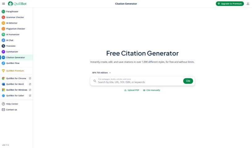 Screenshot of QuillBot Citation Generator