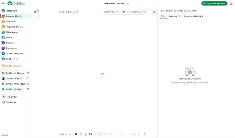 Screenshot of QuillBot Grammar Checker