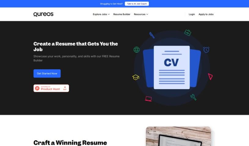 Screenshot of Qureos Resume Builder