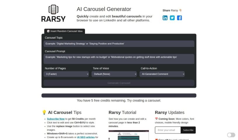 Screenshot of Rarsy Carousel Generator