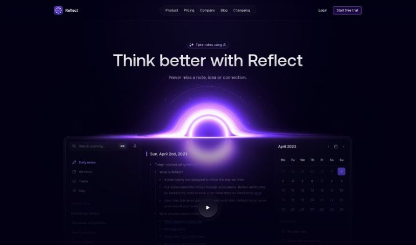 Screenshot of Reflect Notes