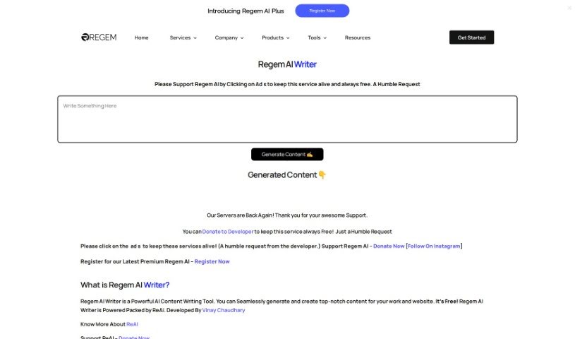 Screenshot of Regem AI Writer