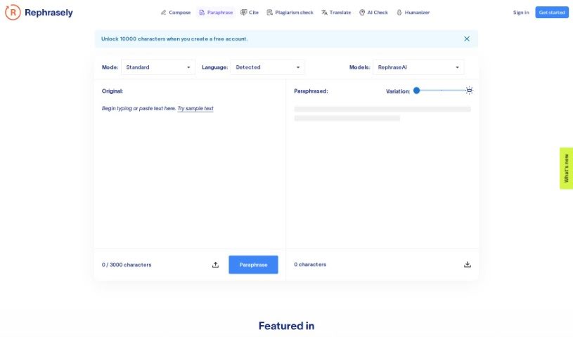 Screenshot of Rephrasely