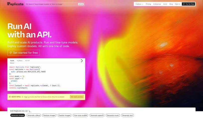 Screenshot of Replicate AI