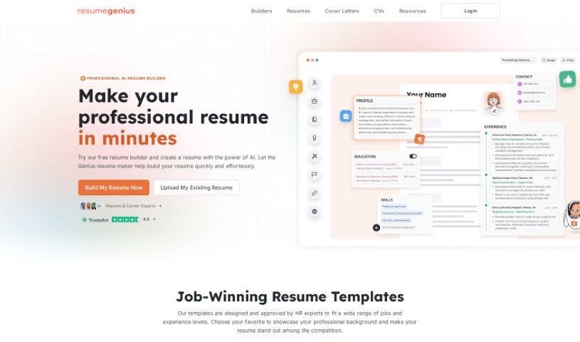 Screenshot of Resume Genius