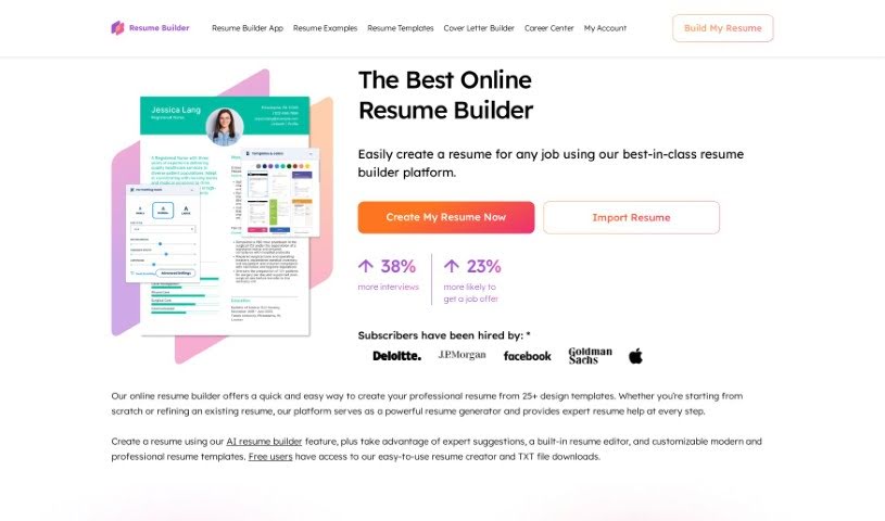 Screenshot of ResumeBuilder.com