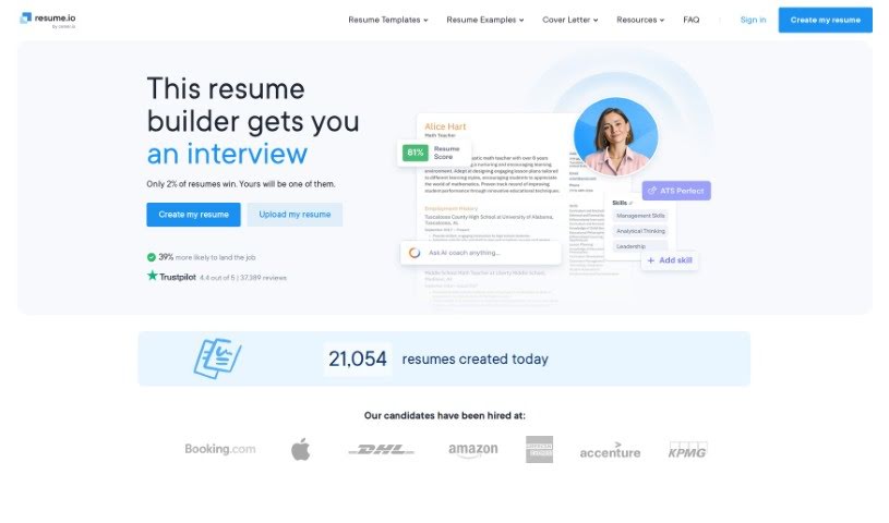 Screenshot of Resume.io