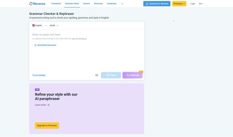 Screenshot of Reverso English Spelling Checker