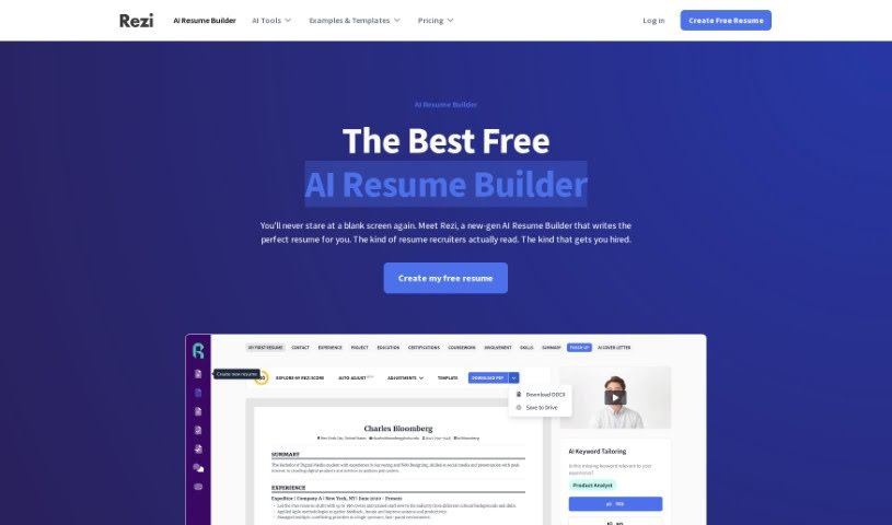 Screenshot of Rezi AI Resume Builder